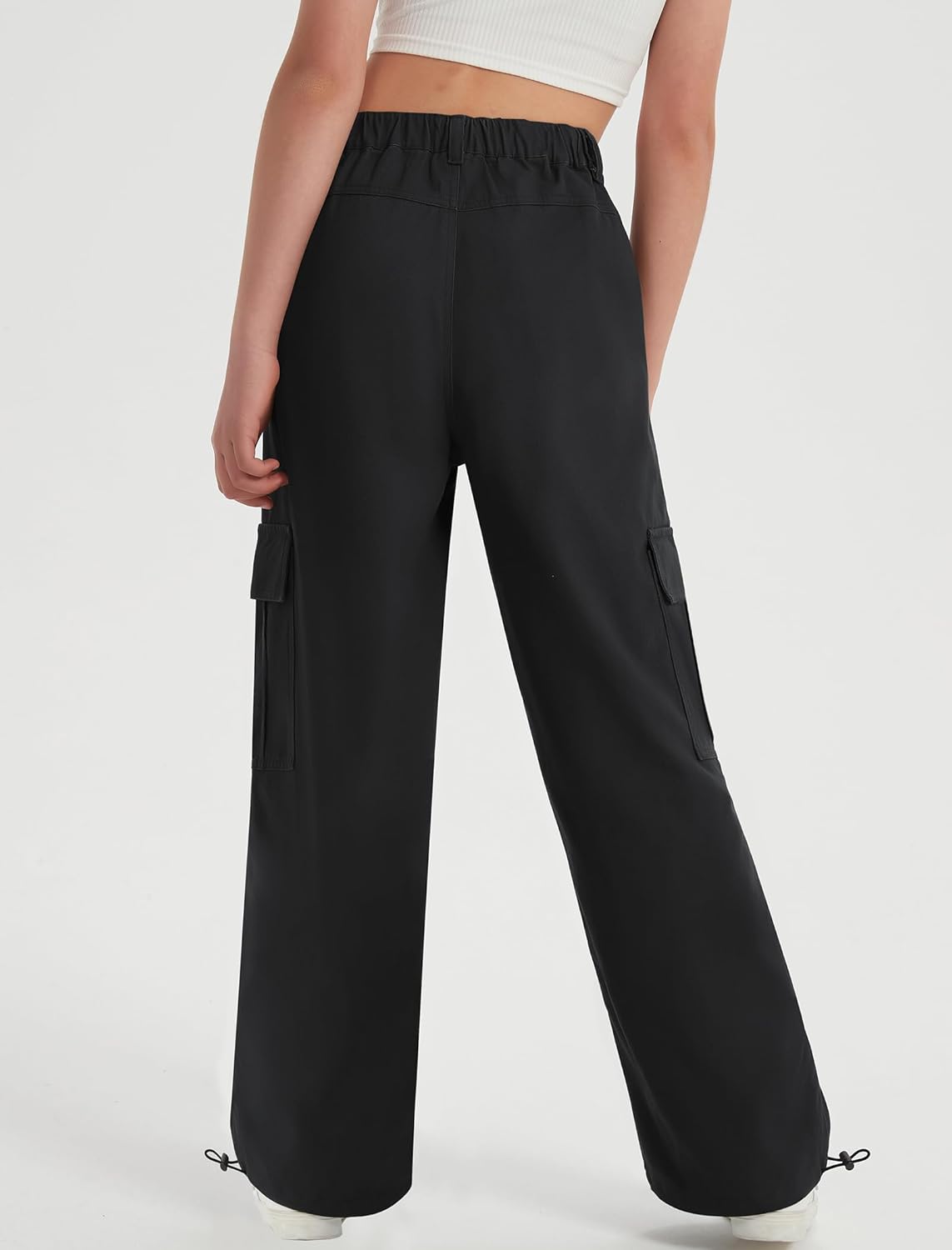 EXARUS Girls Jeans Cargo Wide Leg Baggy Denim Straight Loose Pants Tween Elastic High Waistband Pockets Youth Clothes - Image 2