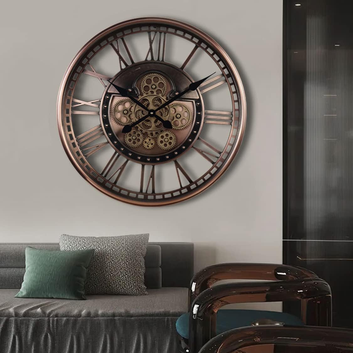 Mechanical Wall Clock Moving Gears, Large Metal Iron Retro Wall Clock