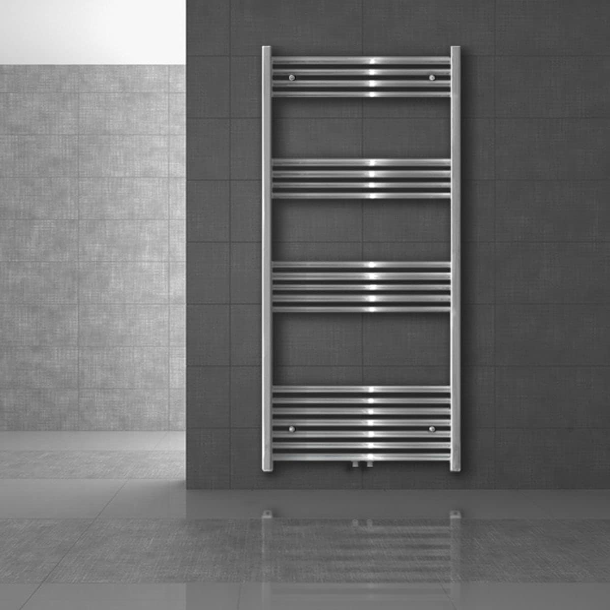 ECD Germany Radiador de baño 500 x 1100 mm - Color cromado - Curvado - Conexión central - Radiador diseño clásico - Toallero calefactor para baño - ...