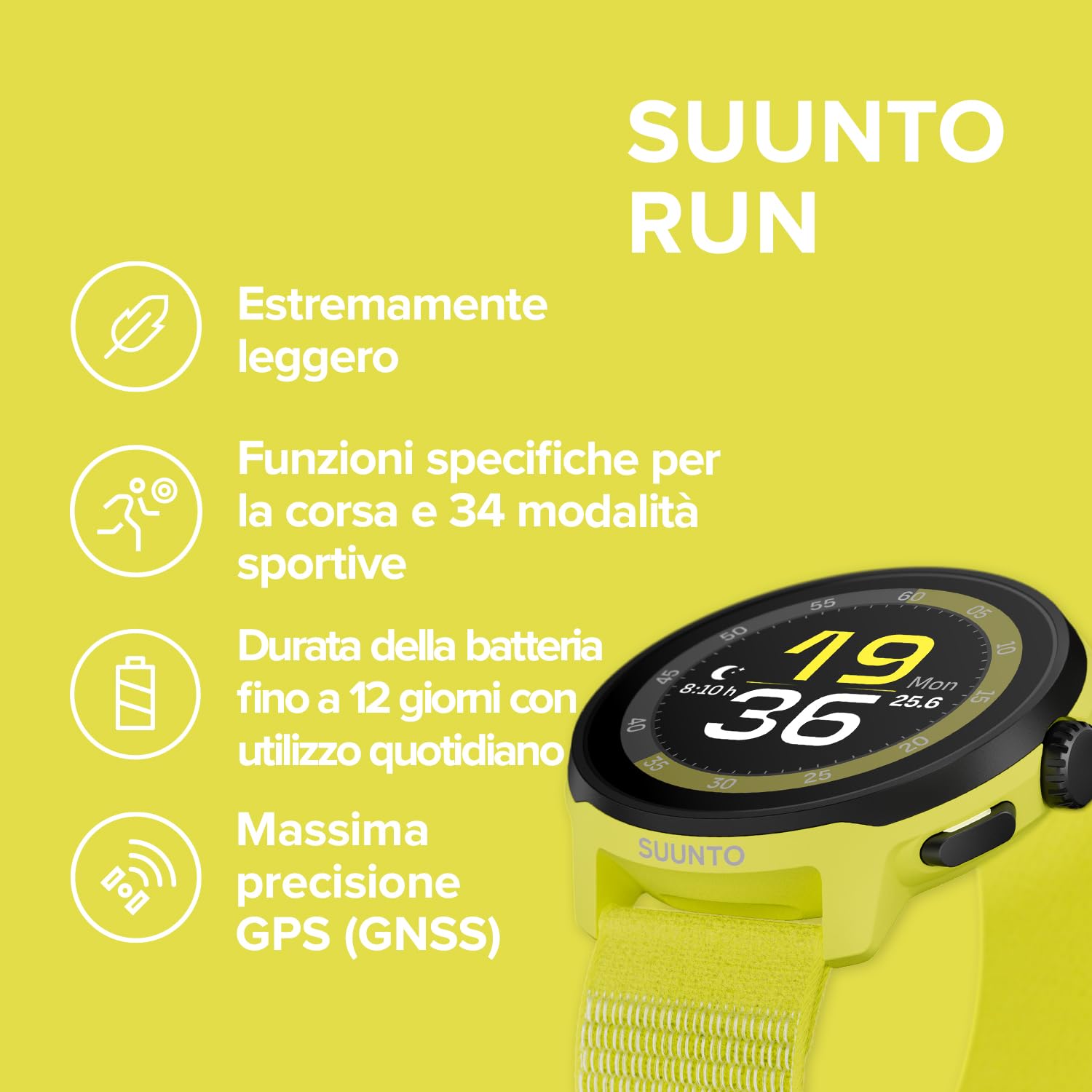 SUUNTO RUN Orologio Sportivo da Corsa, 1,32" AMOLED Touchscreen, Tracker Attività, Smartwatch per Running, GPS Dual Band, Monitoraggio della Frequenza Cardiaca/Sonno, 12 Giorni di Autonomia, Musica