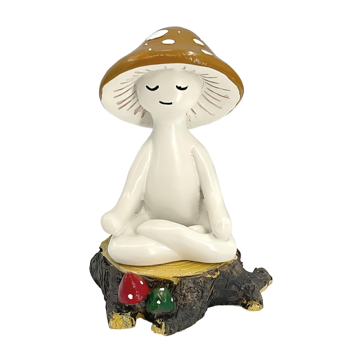 FALESHOS Meditation Mushroom Decor Resin Statue and Stump - Adorable Resin Ornament for Desk, Office, or Garden Display, Mushroom Garden Decoration