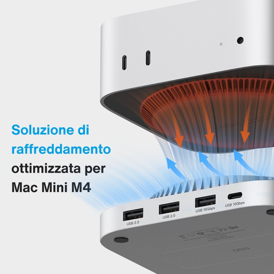 iVANKY Mac mini M4 Dock 13 in 1, supporto con alloggiamento SSD M.2 NVMe da 8 TB, hub HDMI 4K a 144 Hz per Mac mini M4 e M4 Pro (2024), docking station USB-A e USB-C da 10 Gbps, SD/TF | supporto con alloggiamento SSD M.2 NVMe da 8 TB, , docking station US