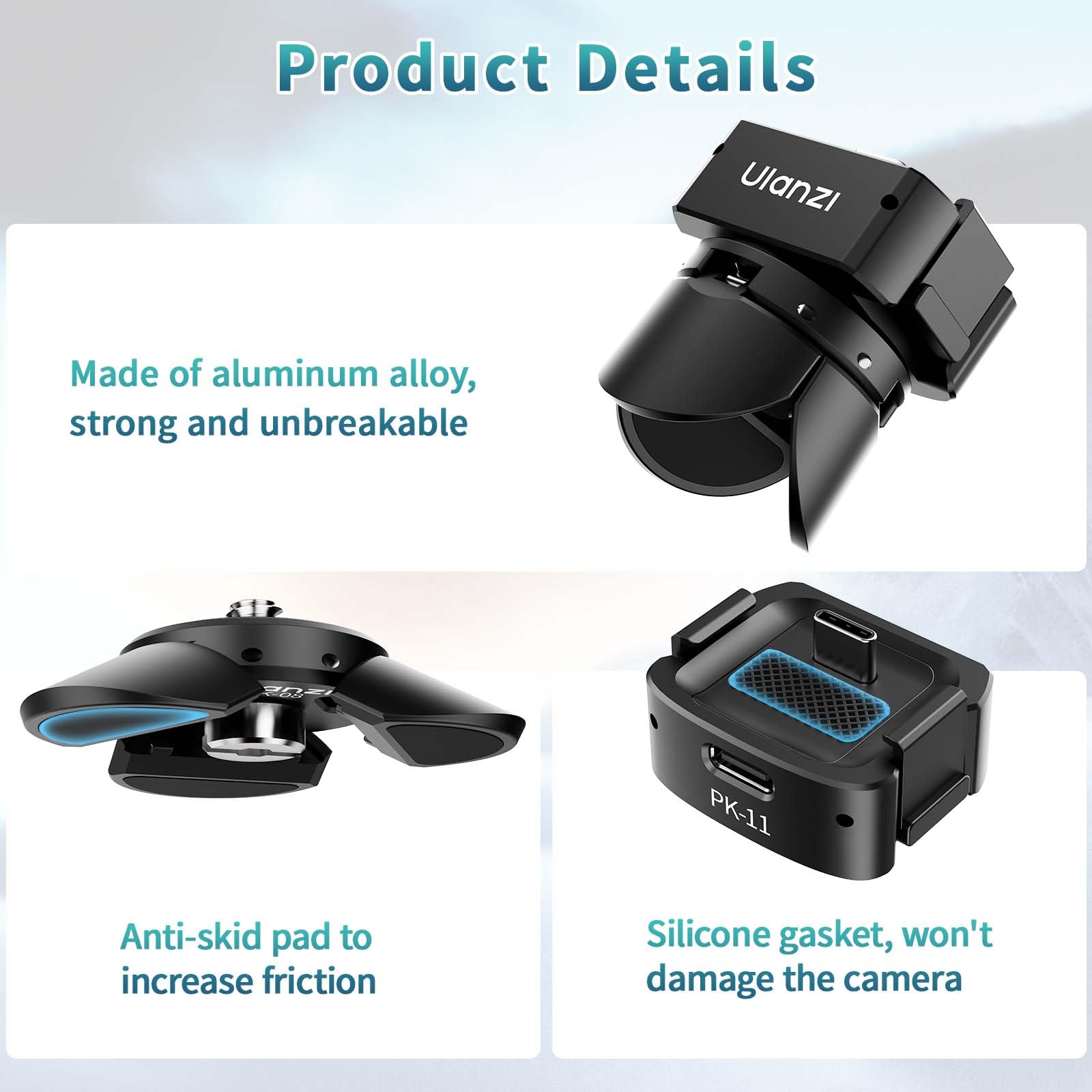 ULANZI Pocket 3 Mini Stativ Kit für DJI Osmo Pocket 3-Zubehör, Type-C-Ladeanschluss mit 1/4-Schraubenloch, für DJI Osmo Pocket 3, Smartphones, Action Kameras, Stativen, Gimbals (PK-08 & PK-11)