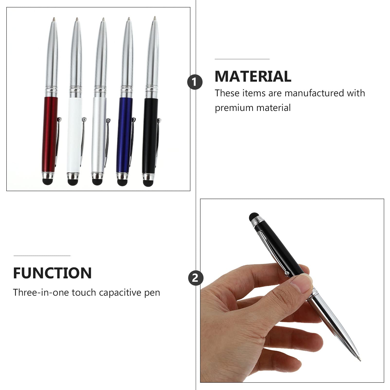 Touchscreen Pens 10 Pezzi in Acciaio e Plastica con LED Nero | Festa Scuola Decor, Penna Digitale per Tablet e Smartphone, Pennini per Touch Screen