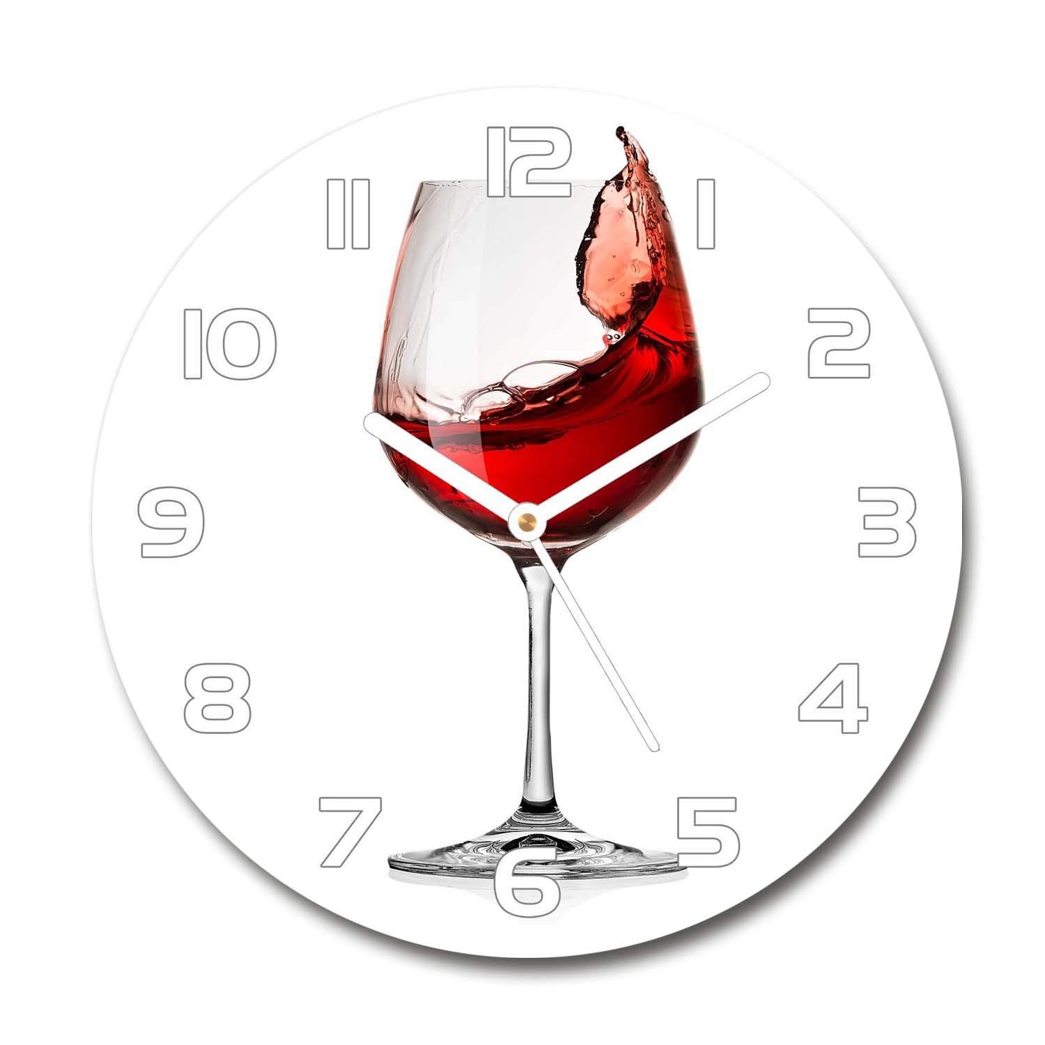 Horloge en verre 60x60cm Tulup design vin rouge avec aiguilles blanches