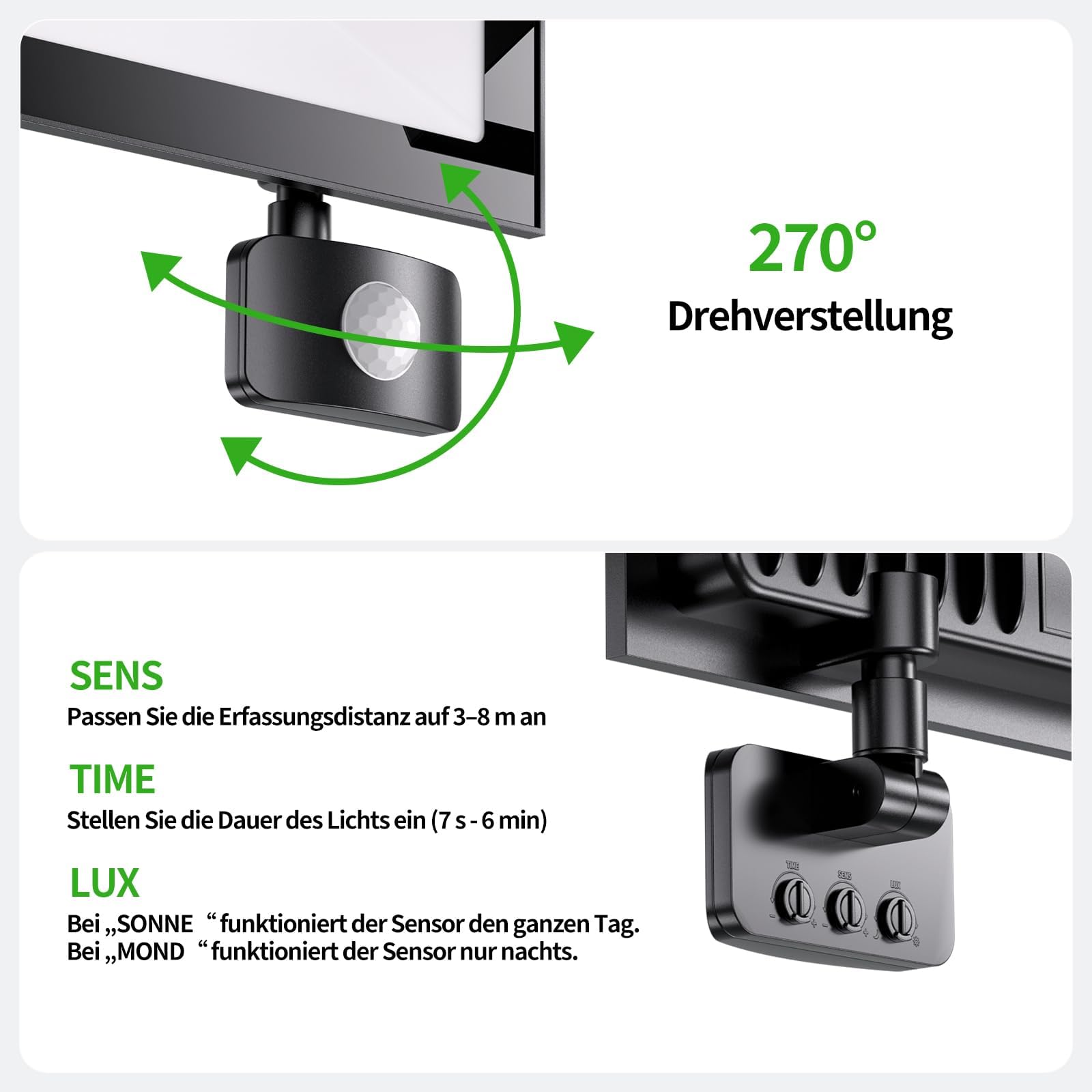 Foco LED Exterior 50W con Sensor de Movimiento, 5000LM Super Brillo Focos LED Exterior IP65 Impermeable, Blanco Frío 6500K Proyector Floodlight,Perfectas para Casa, Garaje, Patio, Jardín, 2 piezas