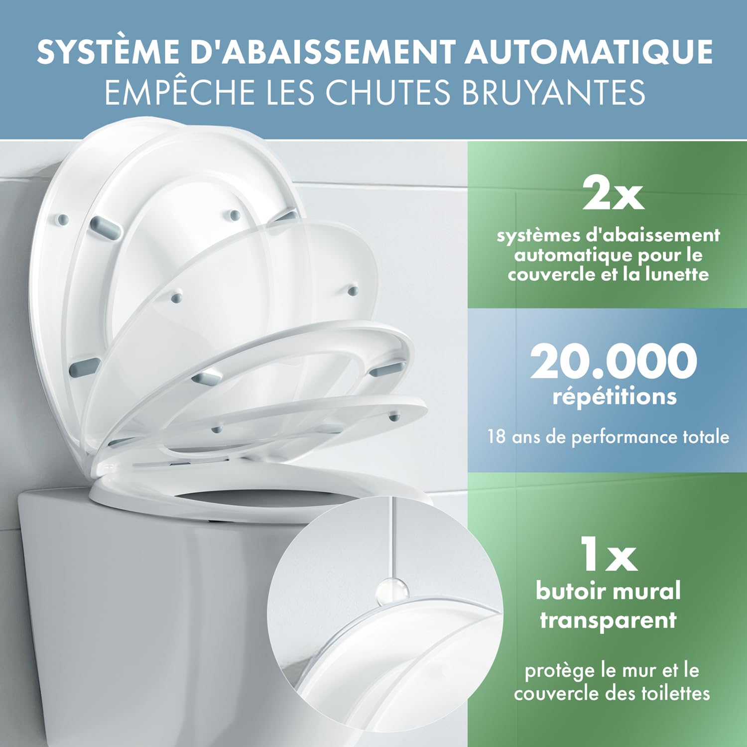 abattant wc avec frein de chute oval 36,6 x 5,5 cm - abattant wc clipsable avec fonction Quick Realease - lunette toilette facile à monter & à nettoyer - plastique haute qualité - adulte