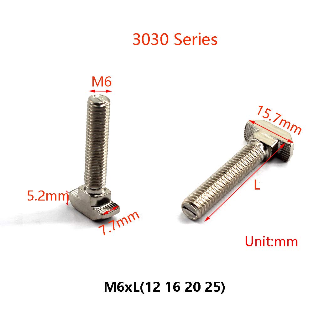 3030 M6x20 Bullone a T con testa a martello in acciaio al carbonio (30 Pezzi)