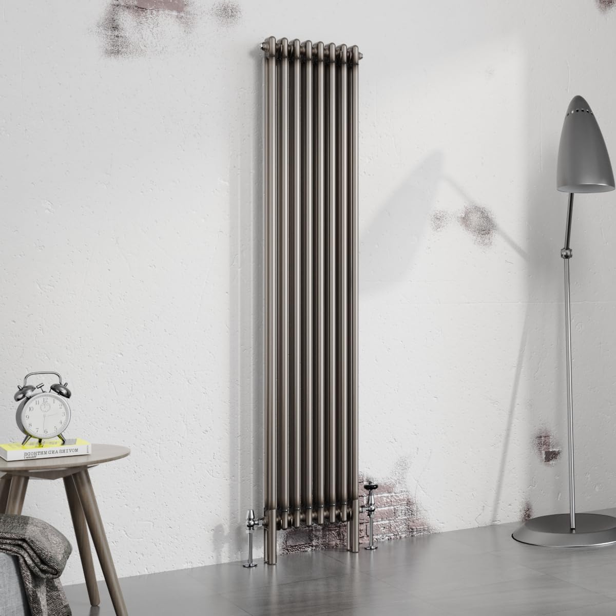Warmehaus 1800x380mm Raw Metal Vertical Traditional 2 Column Radiator
