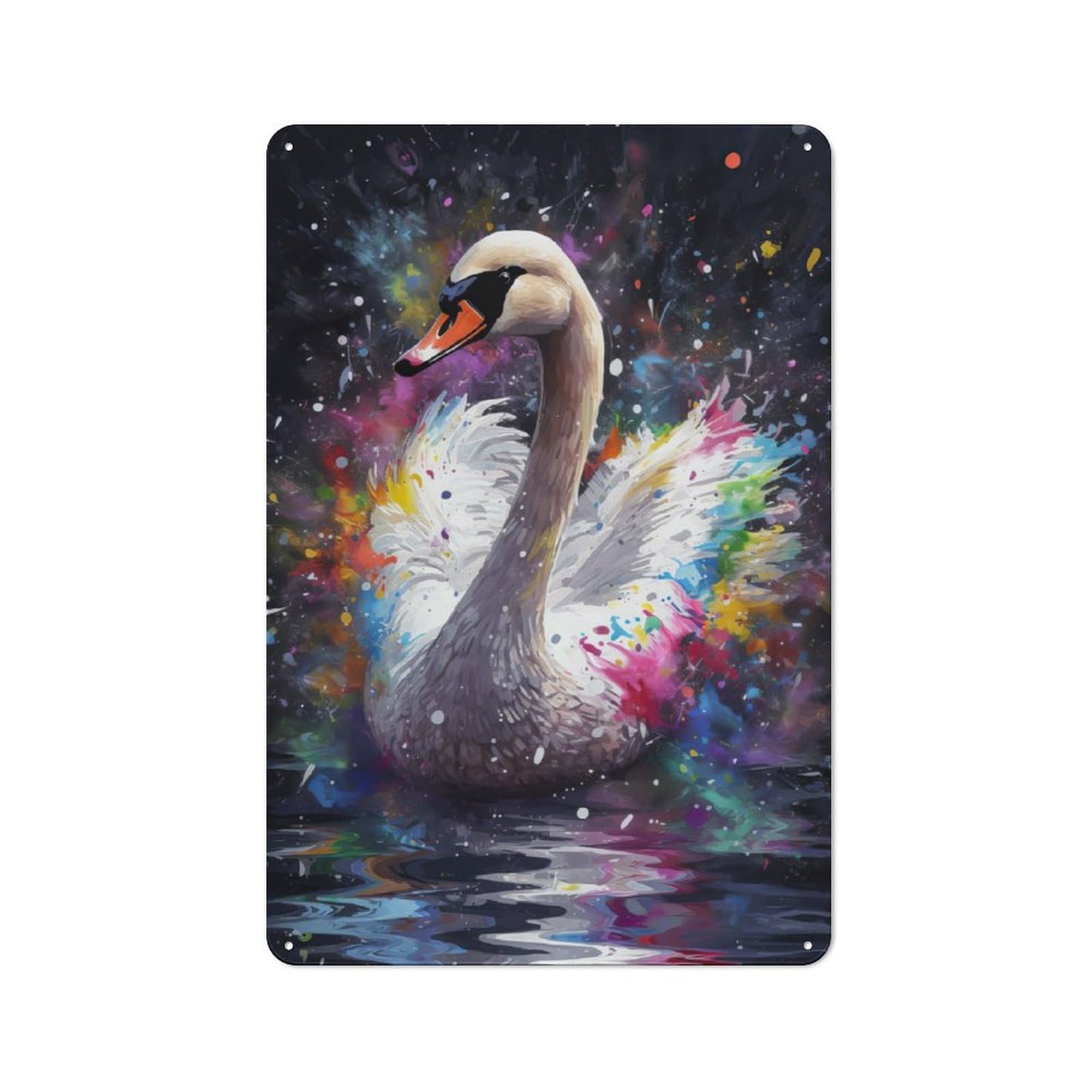 Swan Painting Tin Sign 30x20cm for Workshop Wall, Rustic Wall Decor, Suited to Workshop Decor Fans