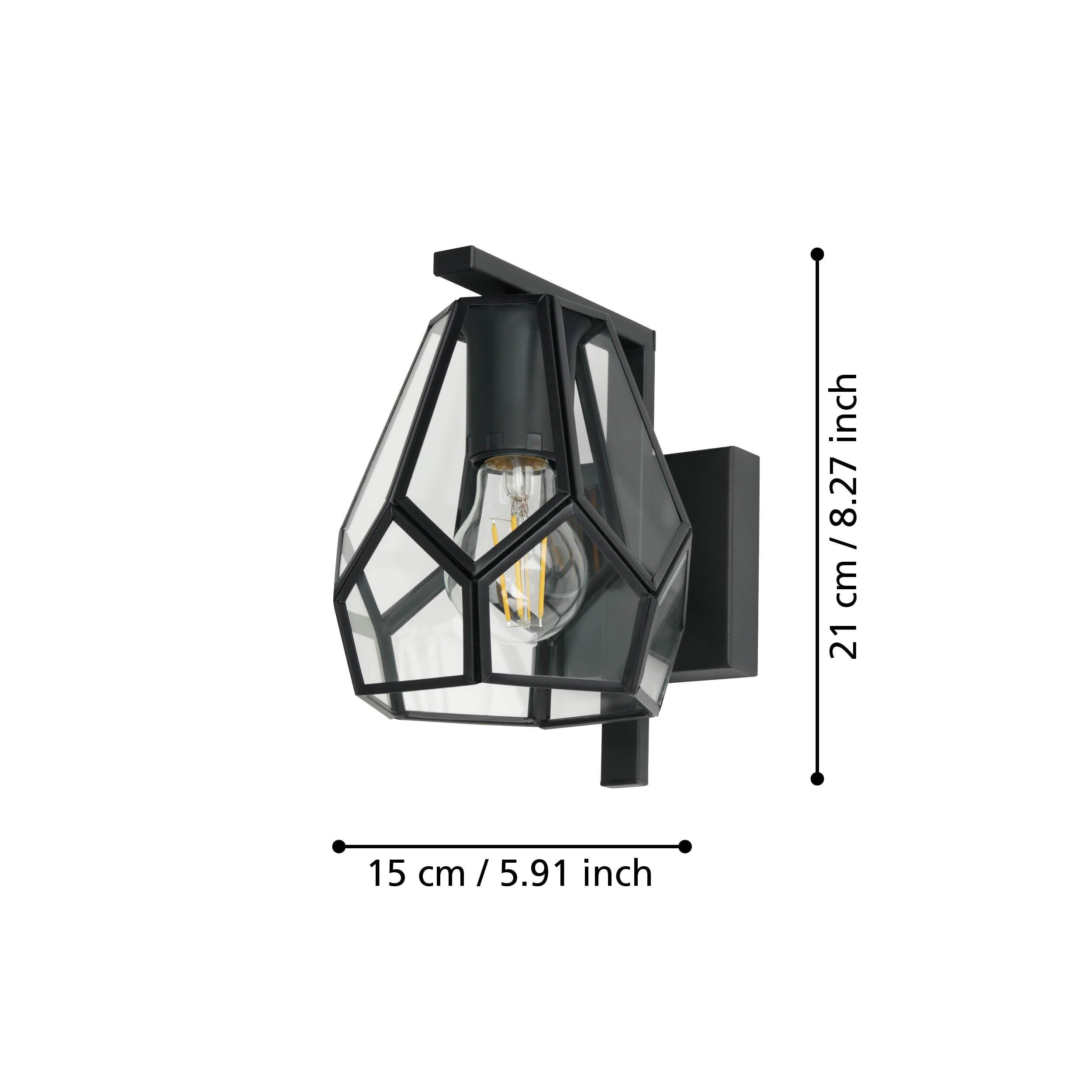 Eglo Indoor wall Light Mardyke, Industrial Style wall lamp Made of Clear Glass and Black Metal - Image 2