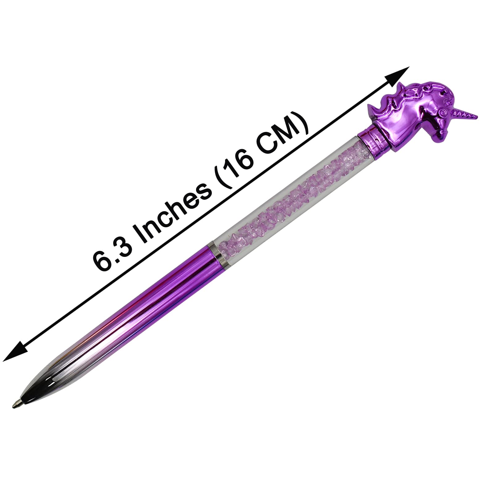 Maydahui Einziehbarer Einhorn-Kugelschreiber, bunte Kristalle, glitzernd, Treibsand-Stift, Tierstift, schwarze Tinte, für Mädchen, Schule, Büro, 12 Stück