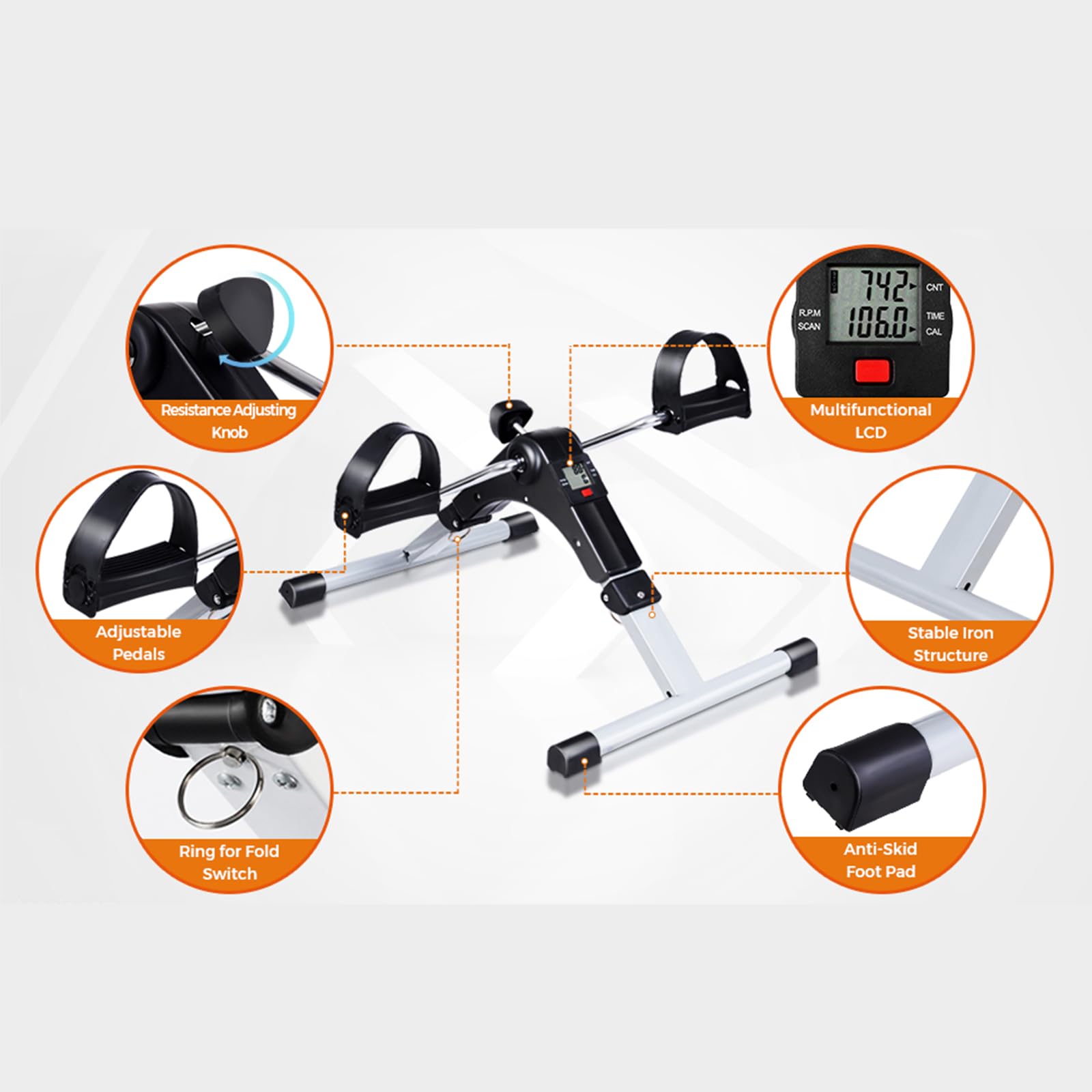 KOMFOTTEU Pedaliera Pieghevole con Display Digitale, Cyclette per Gambe e Braccia in Ferro, Macchina per Esercizi a Pedale, Cyclette Mini Bike Fitness con Resistenza Regolabile per Riabilitazione