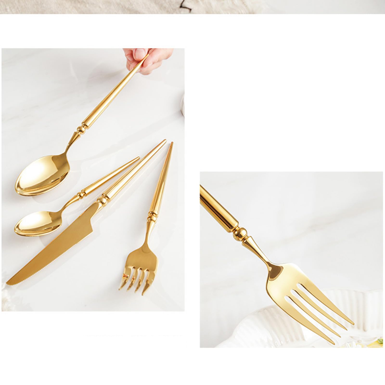 Este Juego de Cubiertos Dorados de Acero Inoxidable 18/8, Juego de Cubiertos Dorados para 10 Personas, Juego de vajilla con Mango Estilo francés con Cuchillo para Carne, Tenedores, cucharas,