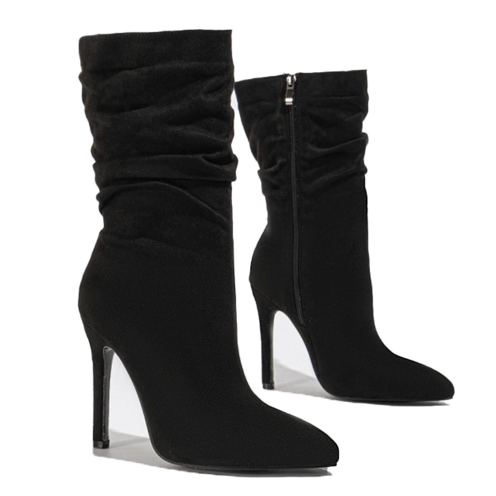 Womens Suede Stiletto Heel Ankle Boots Fashion Pointed Toe Side Zipper High Heel Dress Booties For Office Work