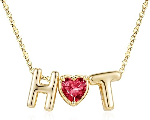 M MOOHAM Personalized Gifts for Women - Two Initial Necklaces Red July Ruby Hear