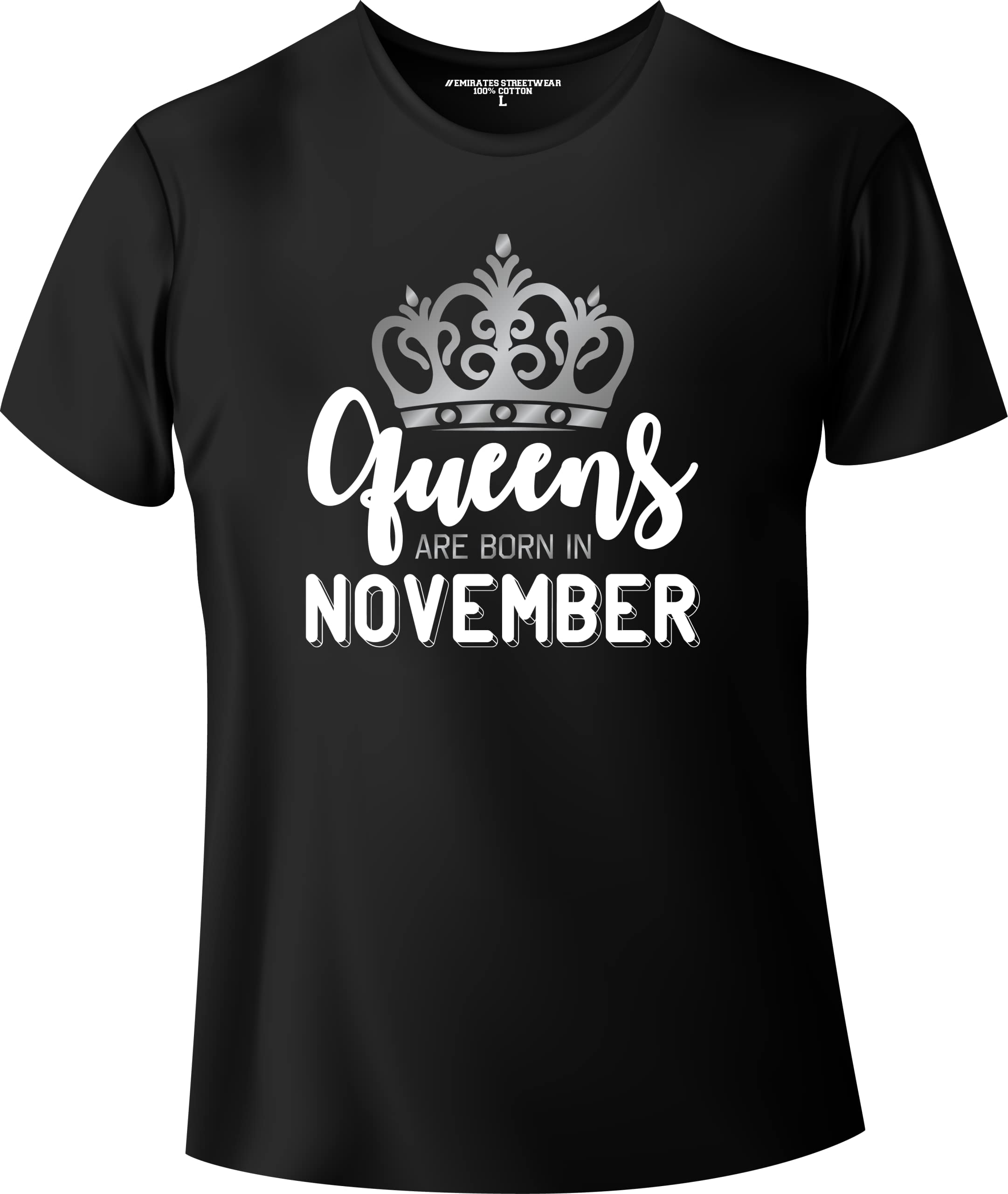 Emirates StreetwearQueens Are Born In November Women Birthday Tshirt Black