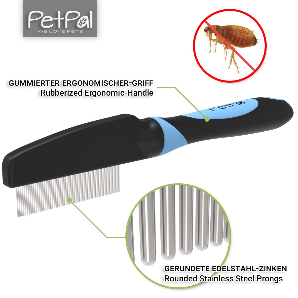 PetPäl Peigne Anti-puces, poux Peigne de la poussière Peigne pour Chat & Chien de Efficace Contre Les puces | Professionnel Peigne antipuces pour Chien & Chat – Peigne Anti-Lentes pour Animaux