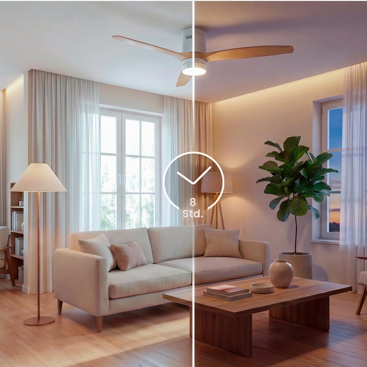 Cecotec Deckenventilator mit Licht Aero 4600 Arctic Steel&Sand | 38 W DC-Motor, Timer bis 8 Std., 6 Geschwindigkeitsstufen, Sommer-/Winterfunktion, LED-Lampe 18 W, Durchmesser 132 cm