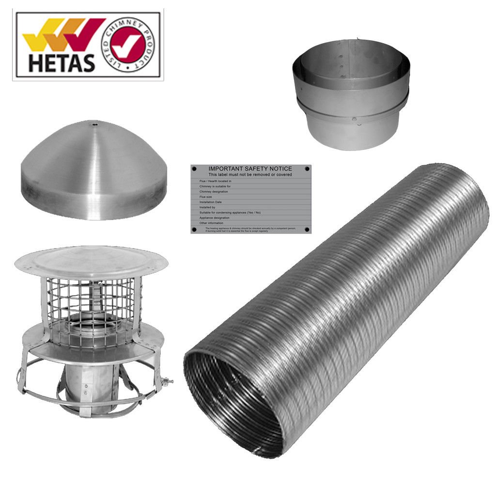 6'' 7M Flexible Flue Liner Starter/Install KIT/Pack WOODBURNER MULTIFUEL Stove