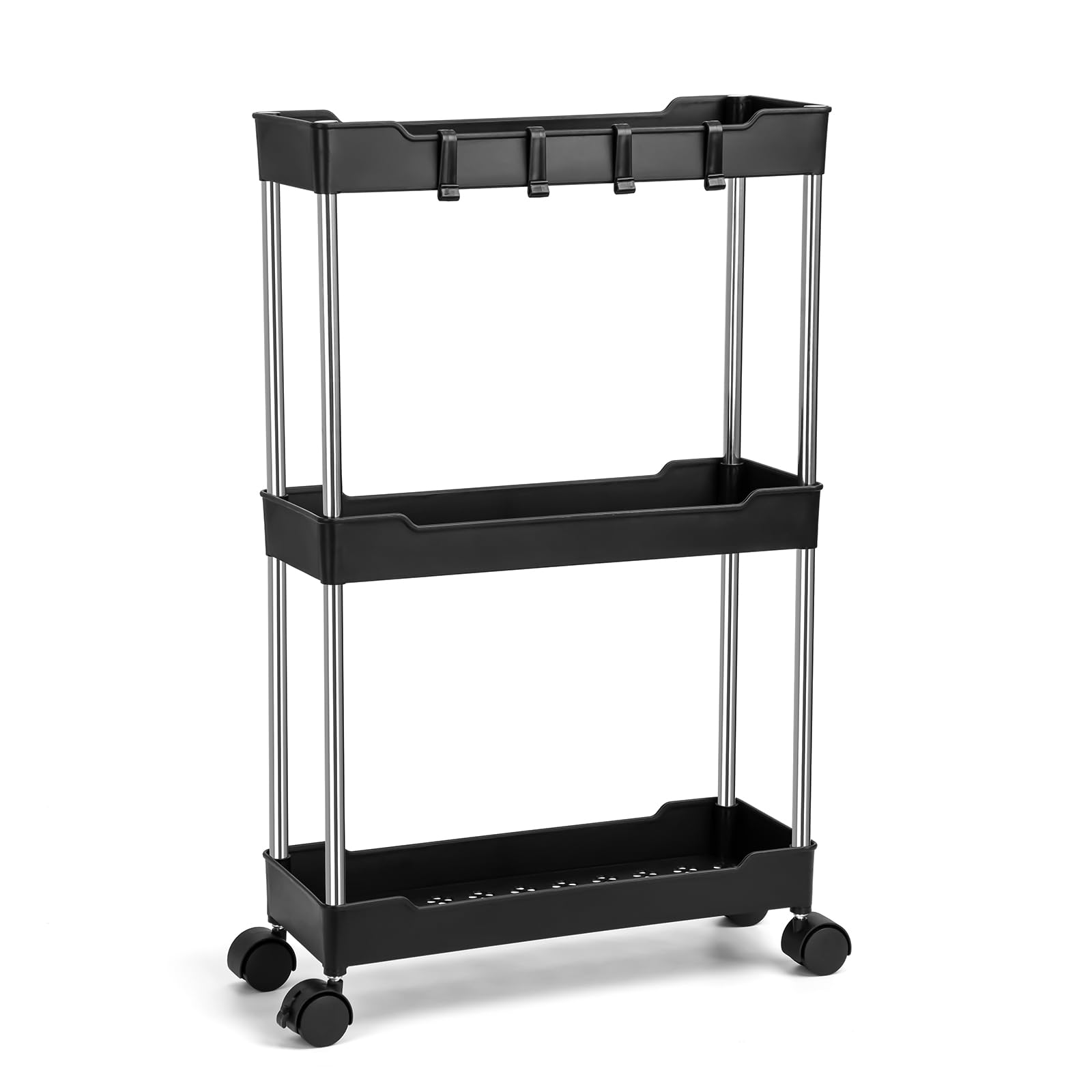 Carro De Almacenamiento De 3 Niveles,Carro De Almacenamiento Delgado Carrito Multifunción Carro De Servicio Ruedas Bloqueables para Cocina Dormitorio Baño Lavadero Negro 15 X40 X 61cm