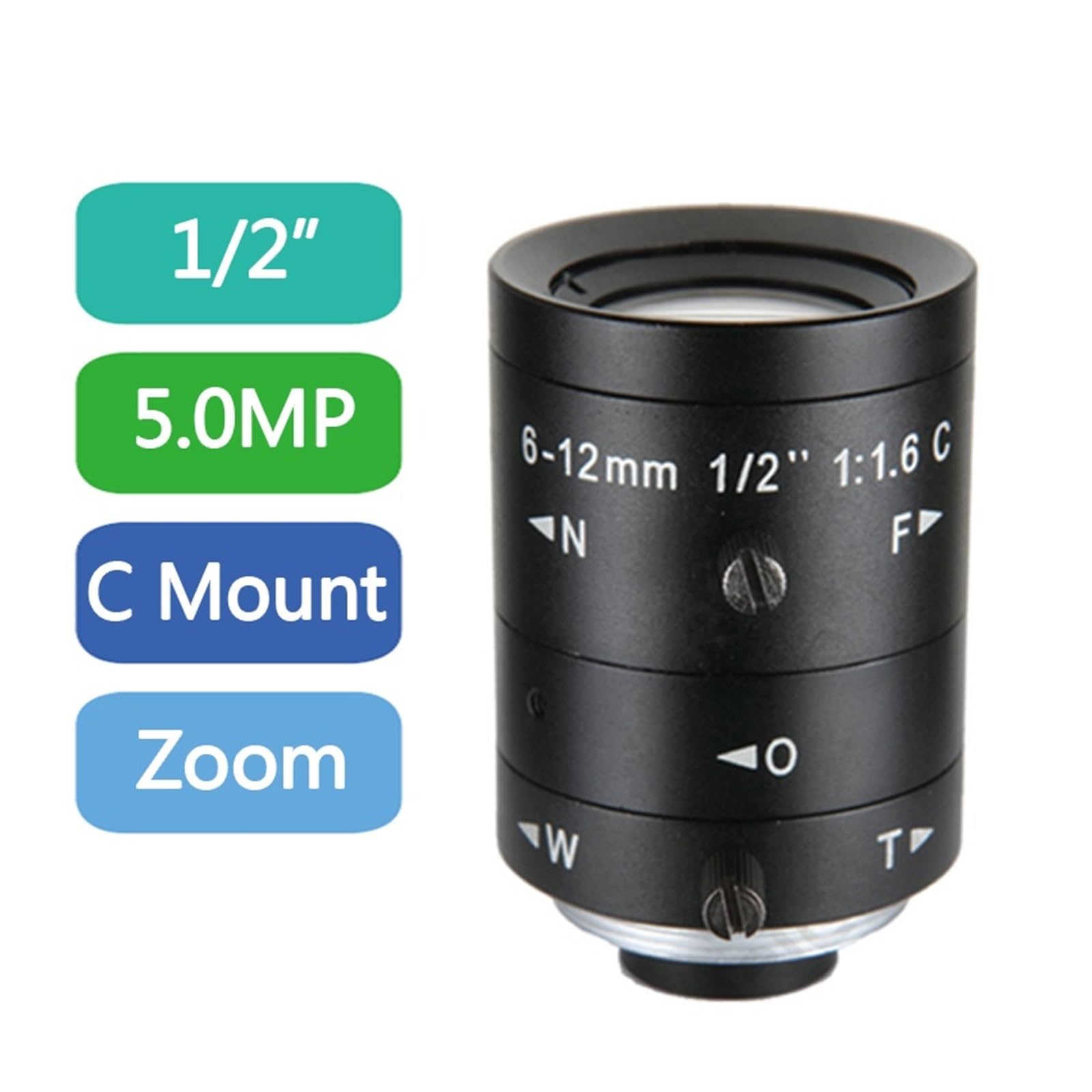 Cámara para Microscopio, HD 5MP Zoom 6-12mm Lente Industrial con Montura C Sin distorsión de cámara