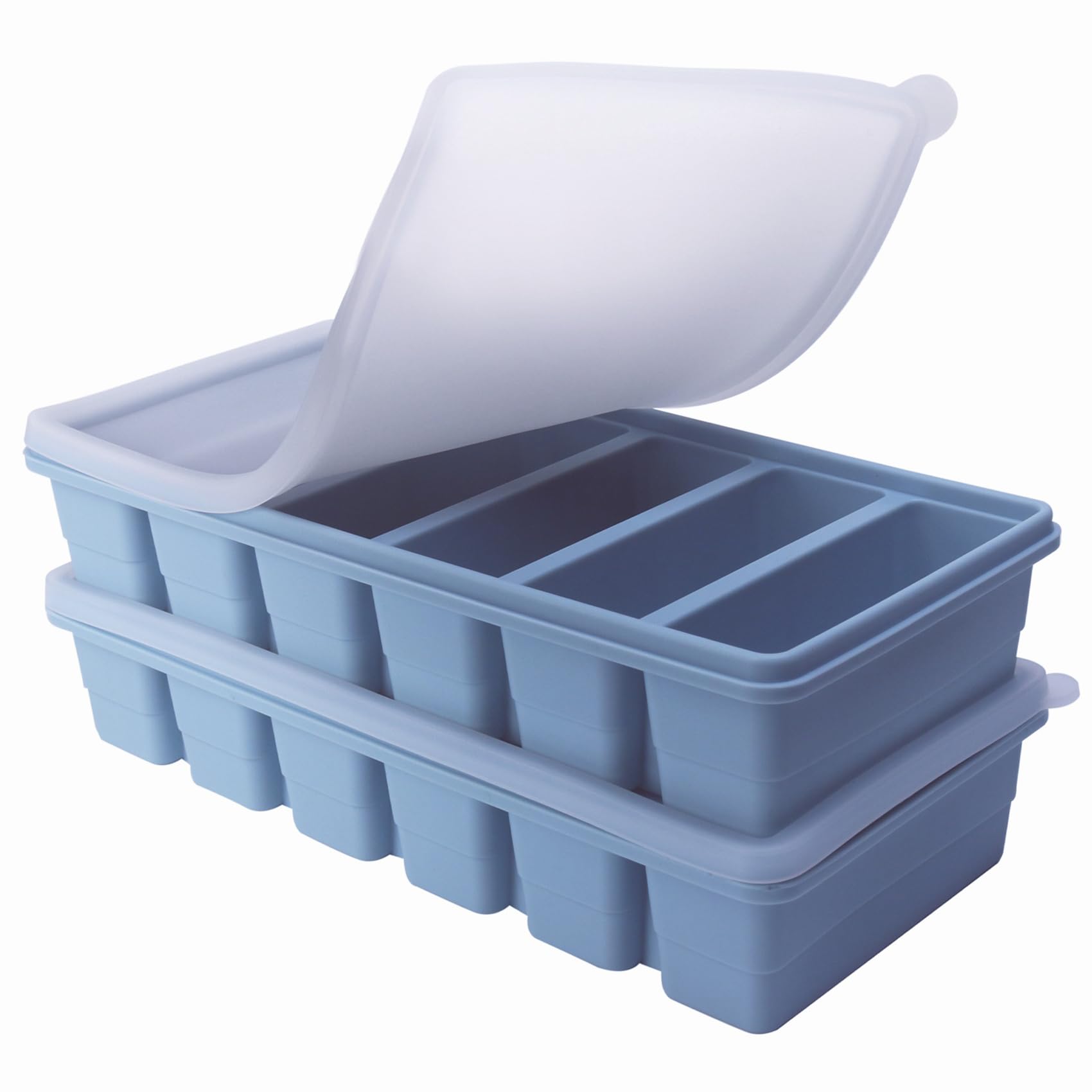 1/2 Cup Silicone Freezer Tray With Lid - Silicone Freezer Molds 2-Pack For meal prep &amp; freezing of various sauces and other dishes, makes 12 perfect 1/2 cup portions cube (Blue 2 Pack)