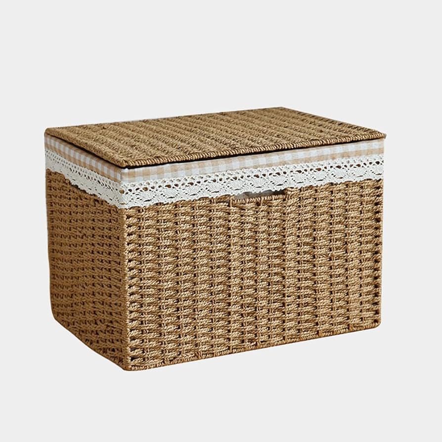 ラタン製ストレージバスケット 蓋付き Amazon.co.jp: 蓋付きラウンドラタンボックス、手織りストレージ