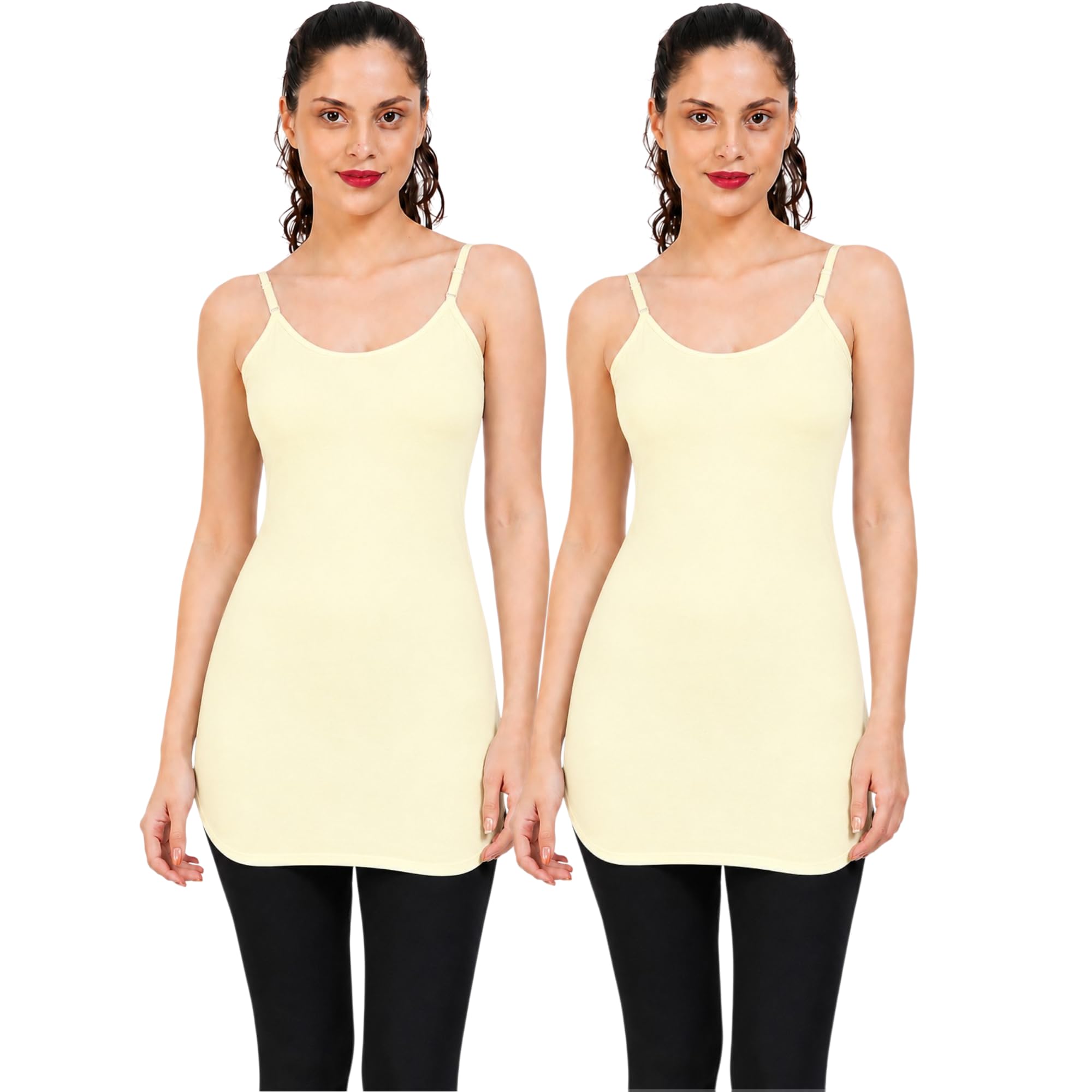 glow and shine Women's 100% Cotton Regular Fit Sleeveless Knee-Length Full Slip Dress | Spaghetti Strap Camisole Innerwear | Kurta Slip with Side Slits & Adjustable Straps | Longline Cami Top| SKIN P2| 2XL-picture-29