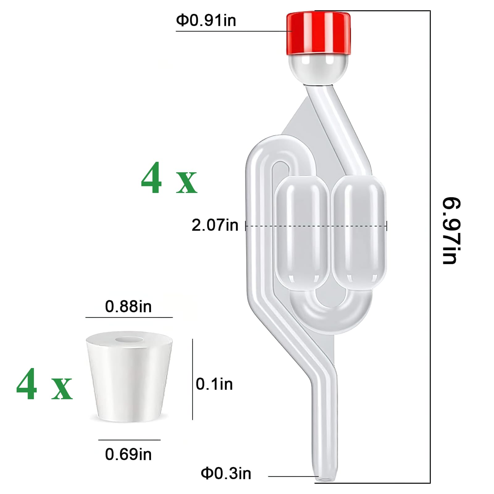 4 Stück Gärröhrchen mit Gummistopfen, Transparentes Gärröhrchen Kunststoff, Gärröhrchen Gäraufsatz Set mit Deckel Aus Kunststoff für Wein Bier Herstellung Sauerkraut Gären Kimchi