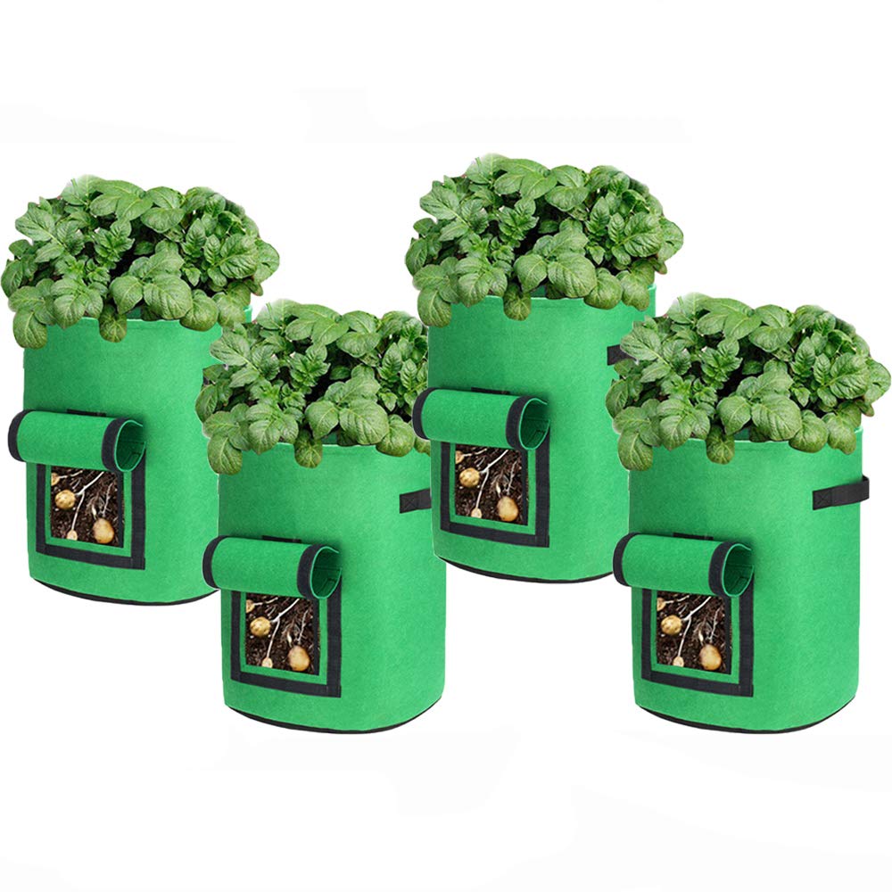 Bolsas de Cultivo de Patatas, 4 Paquetes de 7 galones, 10 galones, Bolsas de Cultivo de Tomates, macetas, Bolsas para Plantas, Bolsa de Cultivo de Verduras de jardín (7 GALLONS Green)