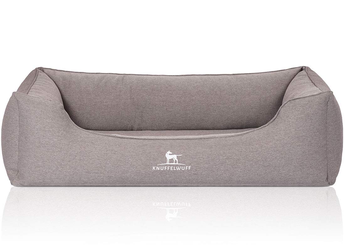 Knuffelwuff Cama ortopédica para Perros Leano de Terciopelo con Personaje de Tejido a Mano XL 105 x 75 cm Gris
