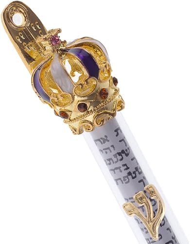 Holy Land Market Mezuzah y pergamino chapados en oro - grande con piedras esmaltadas como se muestra - áwith Scroll - a (5.75 pulgadas)