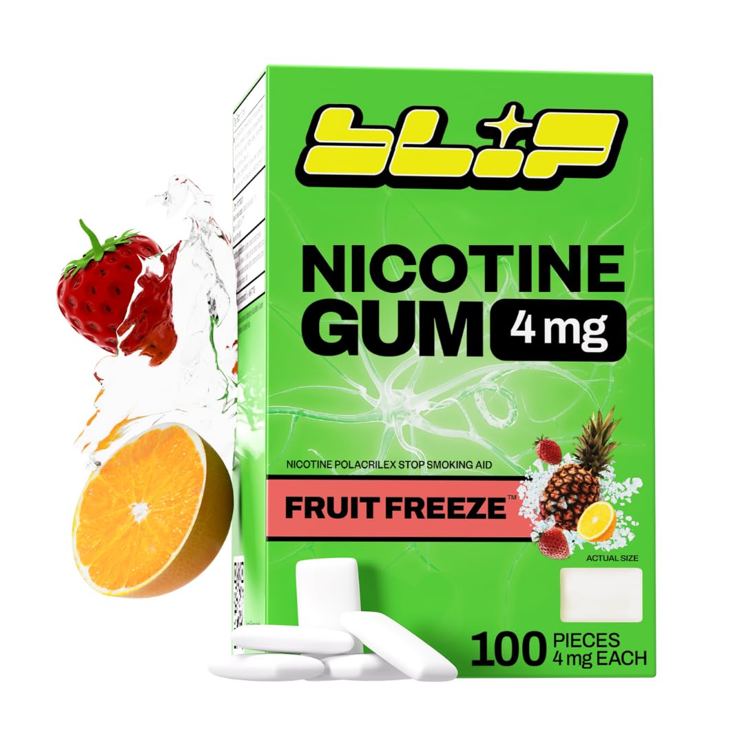 Blip Nicotine Gum 4mg, Fruit Freeze Flavor, 100 Count, Quit Smoking Aid