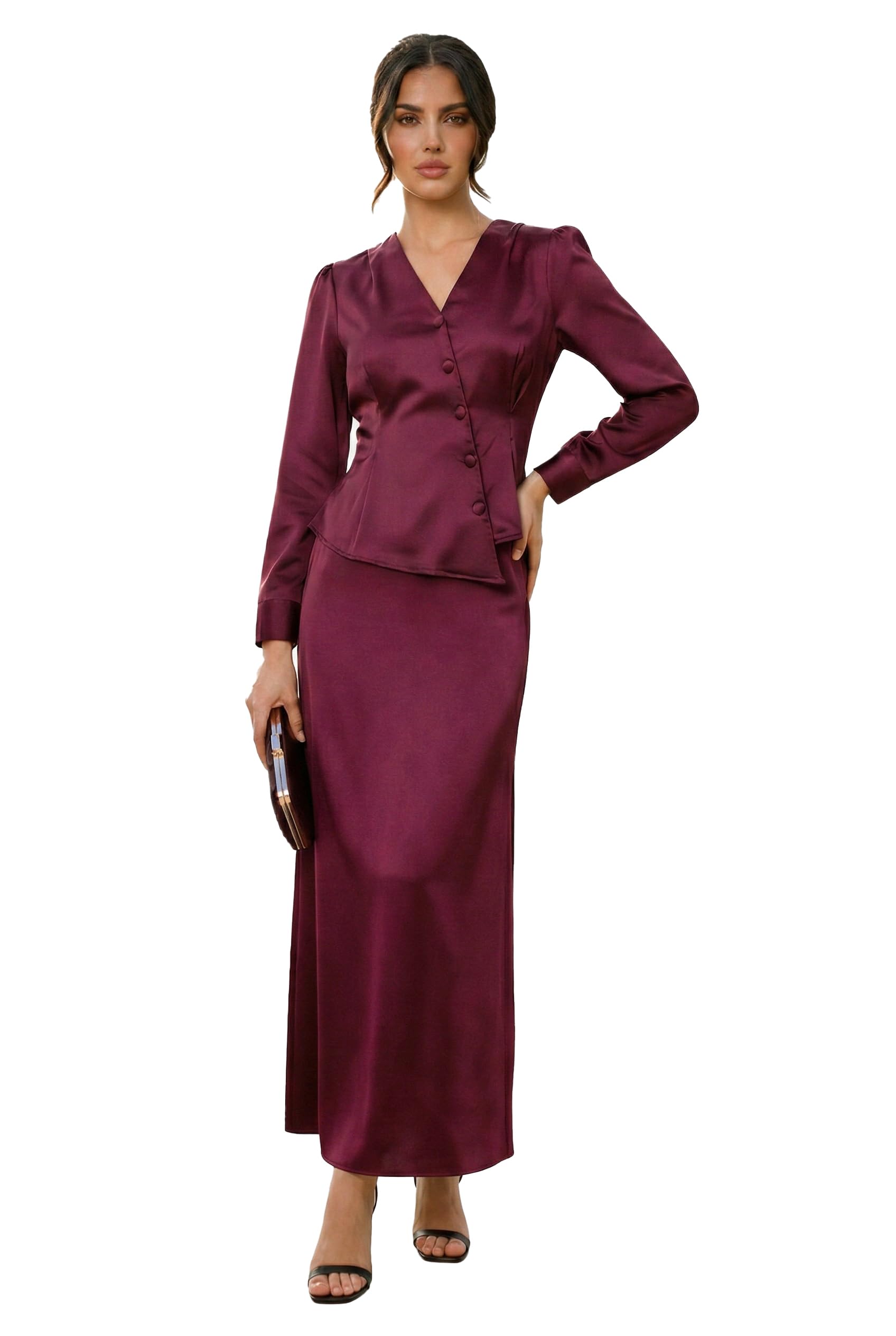 Premium Satin Top and Skirt Set || Satin Co Ord Set || Satin Dress Wine