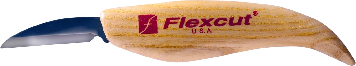 FLEXCUT Roughing Knife KN14, 1095 High Carbon Steel Blade Wood Carving Tool | Ash Wood Handle | 1-3/4 inch Blade Bevel LengthFlexc KN14