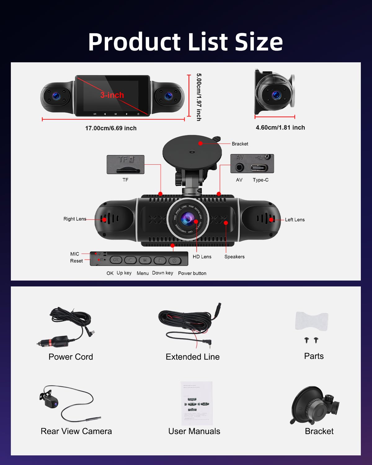 NHOPEEW Dash CAM de 4 Canales - 360°rotación Frontal Trasera Interior Izquierda Derecha 3 Pulgadas Auto Dashcam - Soporta grabación en Bucle G-Senseor Parking Monirot WiFi + Tarjeta de 64GB Gratis