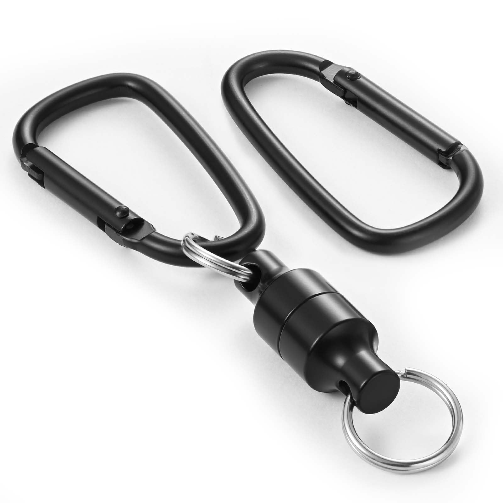 Magnetic Releaser, Load Capacity 11.0 lbs (5 kg), Magnet, Strong Magnetic Hook, Carabiners x 2, Nickel Alloy, Hanging, Fall Prevention, Outdoor Activities, Camping, Climbing, Fishing, Tool, 1 set black