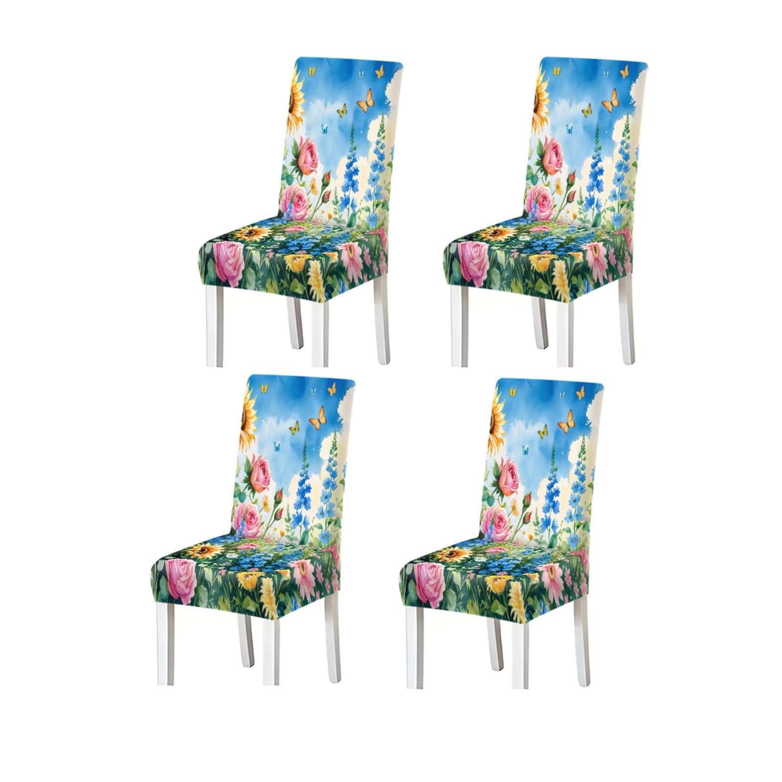 BOSUYBN Garden Floral Butterfly Pattern Print Dining Chair Covers Set Of 2/4/6, Stretch Slipcovers For Kitchen Dining Room Furniture Protectors for Home Dining Room(4PCSChair cover)