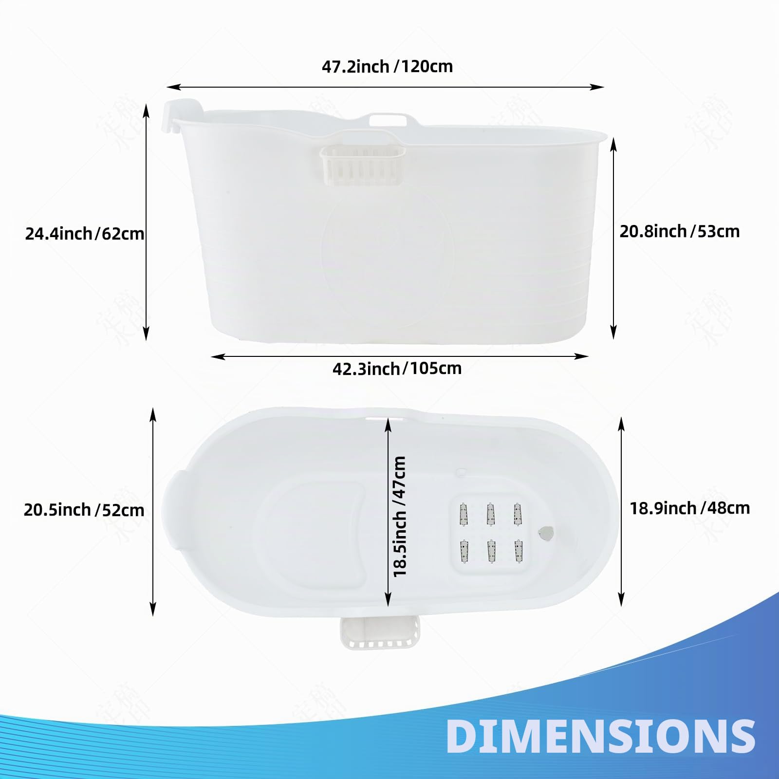 Baignoire mobile pour adulte XL Idéal pour la petite salle de bain 123 x 53 x 63 cm Élégant et d'ambiance (blanc)