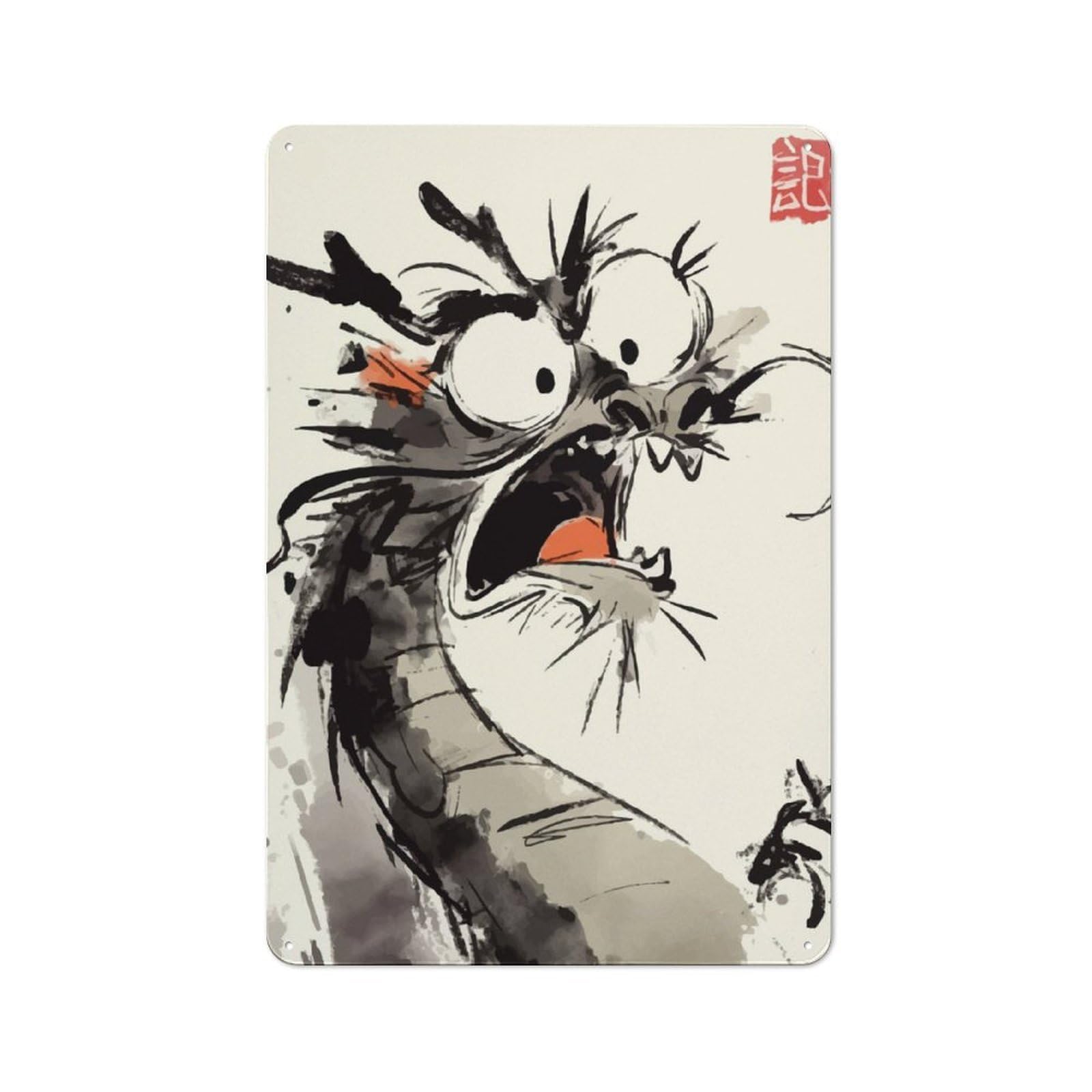 Junmoney Funny Japan Dragon Tin Wall Plaque 30X20cm With For Home Bar Wall, For Kitchen And Home Bar Decor, For Home Office And Studio Walls