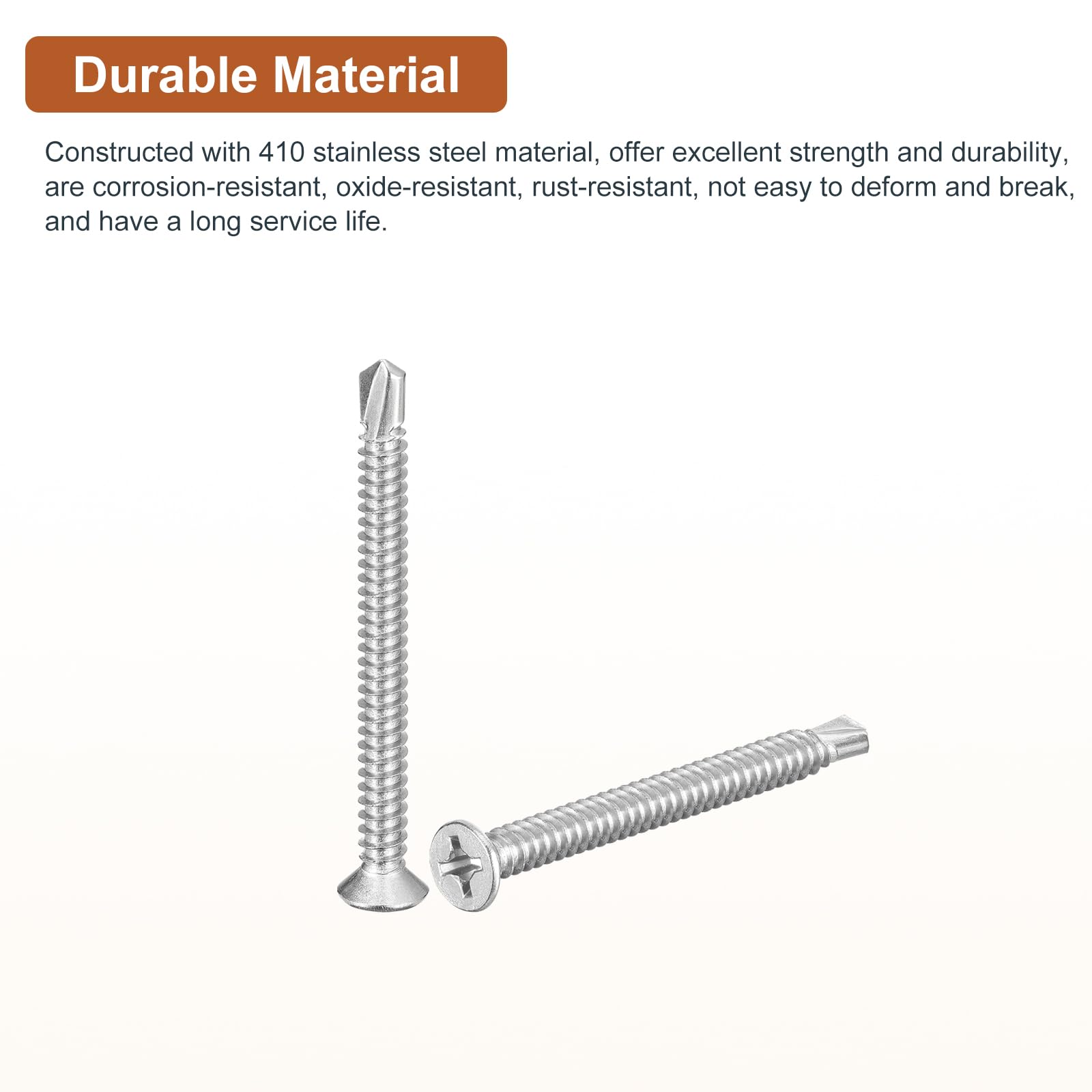 DTGN 25Pcs ST6.3x75mm Self Drilling Screws, 410 Stainless Steel Flat Head Phillips Sheet Metal Screw - Image 3