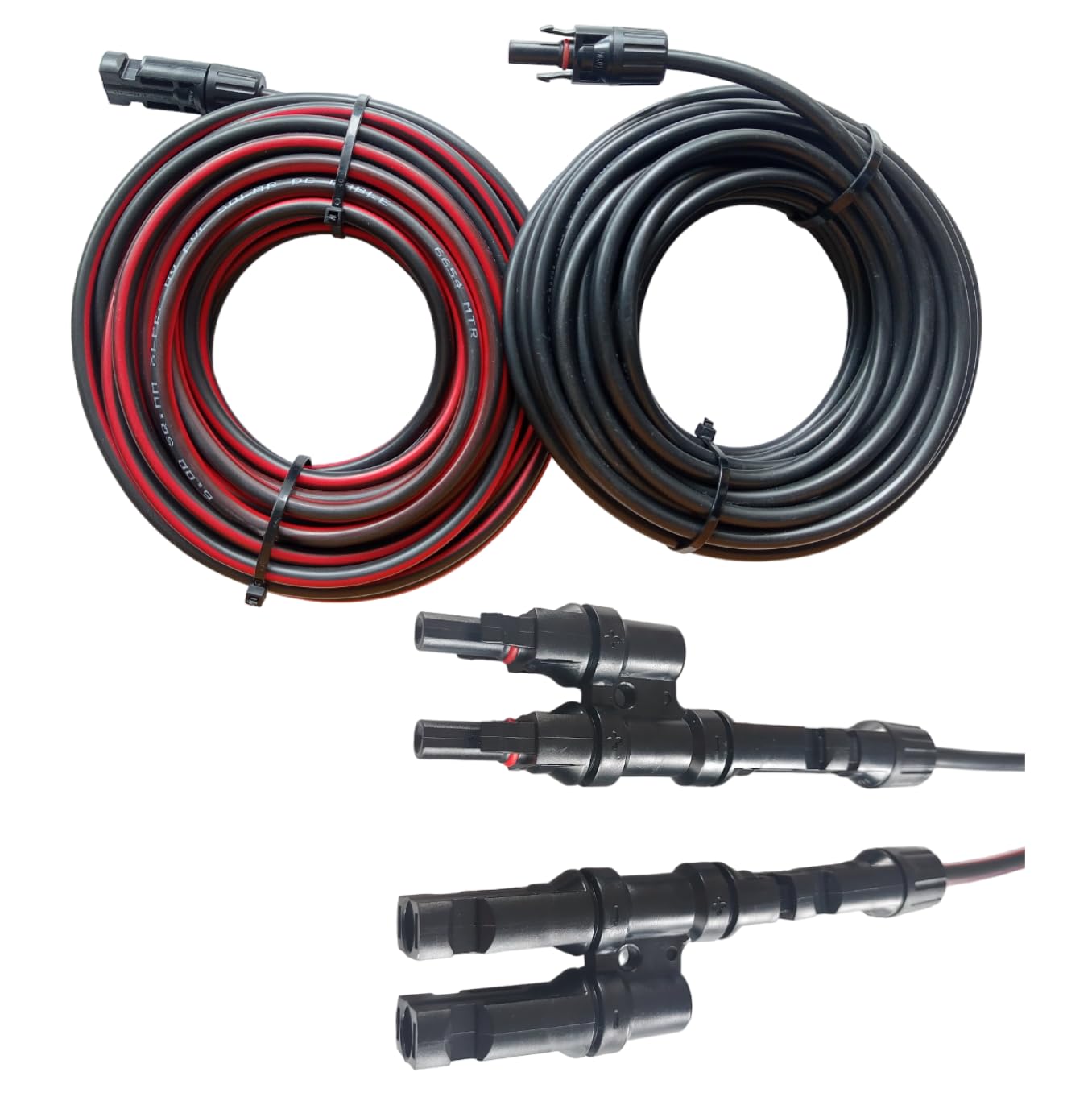 4 sq. mm 30 Meter DC Wire with 2 in 1 Connector (15M Red + 15M Black, with 2in1)