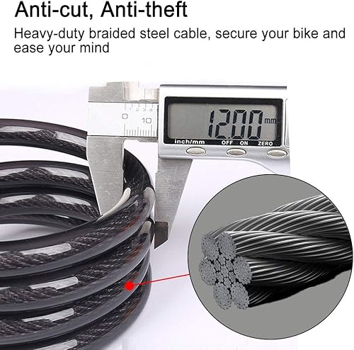 Miniatura 3 de NDakter Candado de bicicleta, cable de bicicleta de 45.6 pies, cerradura de bicicleta de alta seguridad con combinación de 5 dígitos reiniciable,