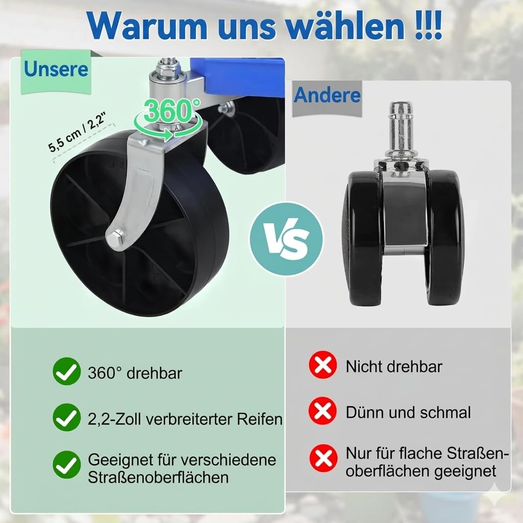 Gartensitz mit Rollen Garten Rollsitz – 360° Schwenkfunktion & Höhenverstellung, Werkzeugablage für Gärtner Senioren bei Gartenarbeit (Lenkrolle)