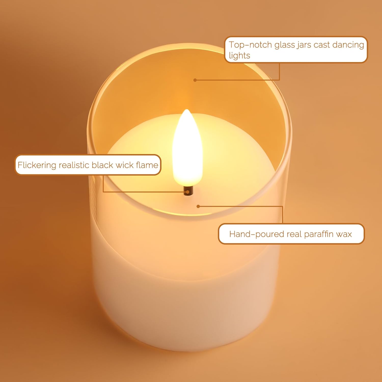 Clear Glass Flameless Candles with Remote Batteries, Flickering Slim LED Pillar Candles Set of 5