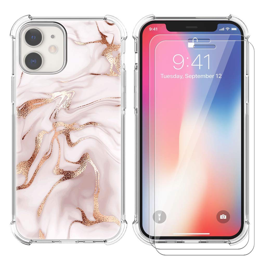 AIPNIS Compatible with iPhone 12/iPhone 12 Pro 6.1 inch with Glass Screen Protectors (2 Pack), Clear Soft TPU Shockproof Bumper Protective Cover for iPhone 12/12 Pro Case