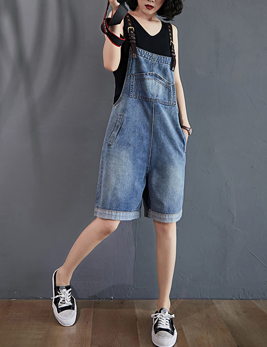 Sukany Classiche cinghie regolabili orlo con risvolto pantaloncini in denim casual con bretelle tute pantaloncini di jeans pagliaccetto