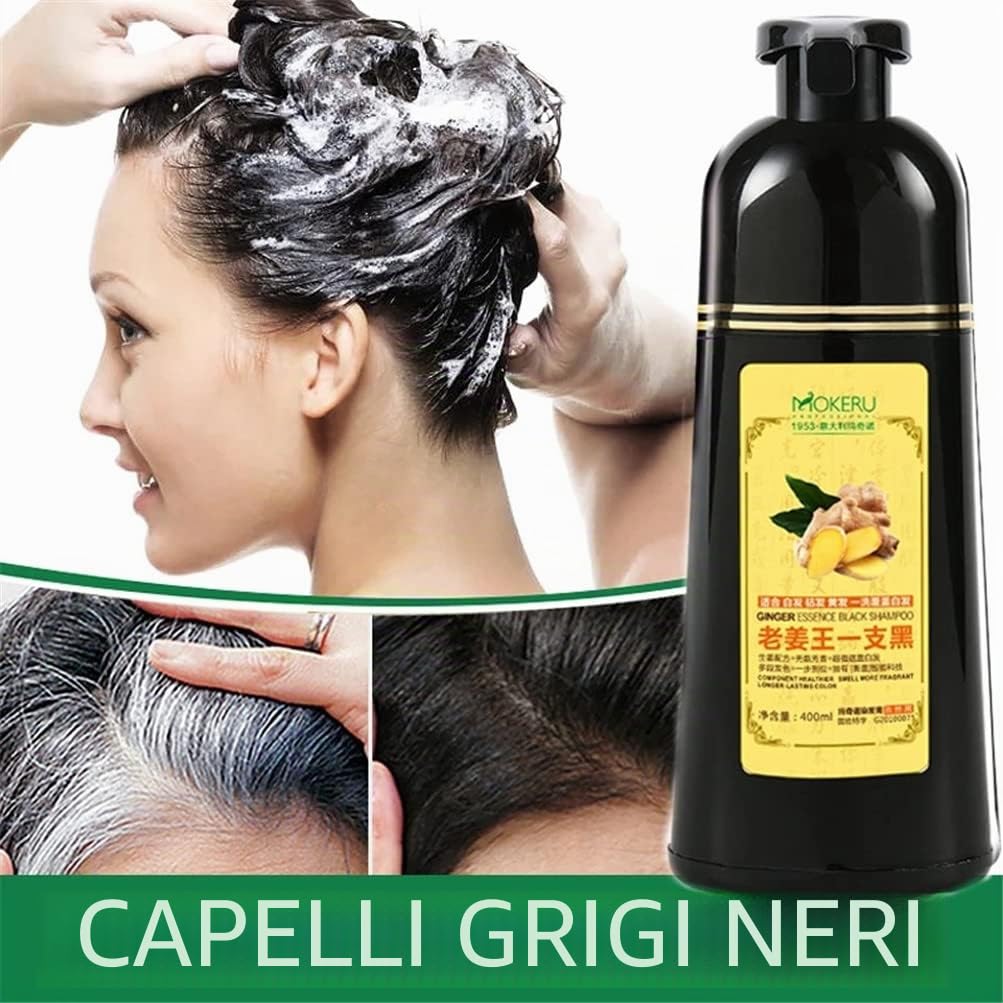 Shampoo allo zenzero naturale a base di erbe che scurisce rapidamente i capelli grigi, per colorare i capelli, anti-caduta dei capelli, cura dei capelli neri naturali (2 pezzi)