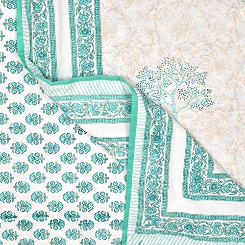 Image of BLOCKS OF INDIA 100% Cotton Dohar King Size Reversible Hand Block Printed Malmal Summer Dohar /Blanket (Color 6)